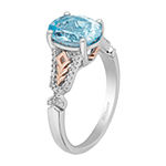 Enchanted Disney Fine Jewelry "Frozen 2" Womens 1/10 CT. T.W. Genuine Blue Topaz 14K Rose Gold Over Silver Sterling Silver Princess Elsa Frozen Cocktail Ring