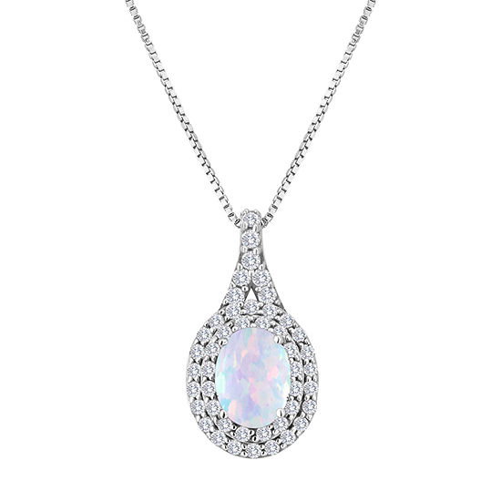 Lab-Created Opal Sterling Silver Pendant Necklace, Color: White - JCPenney