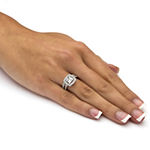 DiamonArt® Womens 2 1/2 CT. T.W. Lab Created White Sapphire Platinum Over Silver Square Bridal Set
