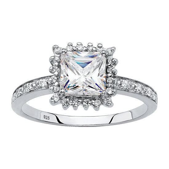 DiamonArt® Womens 1 1/2 CT. T.W. Lab Created White Sapphire Platinum Over Silver Square Engagement Ring