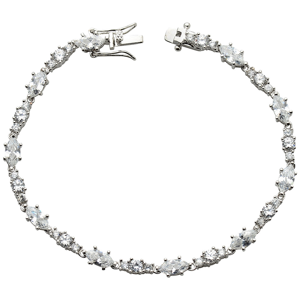 Bridge Jewelry Silver Plated Cubic Zirconia Marquis Tennis Bracelet