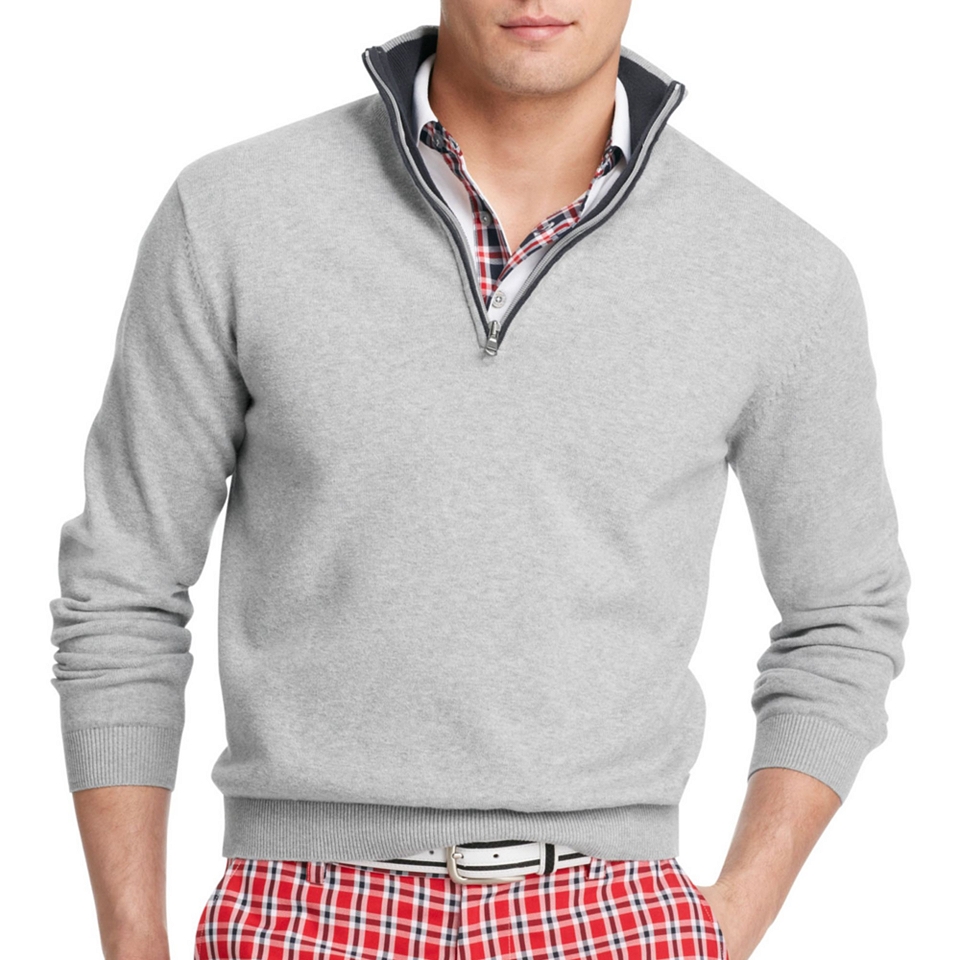 Izod Quarter Zip Sweater, Grey, Mens