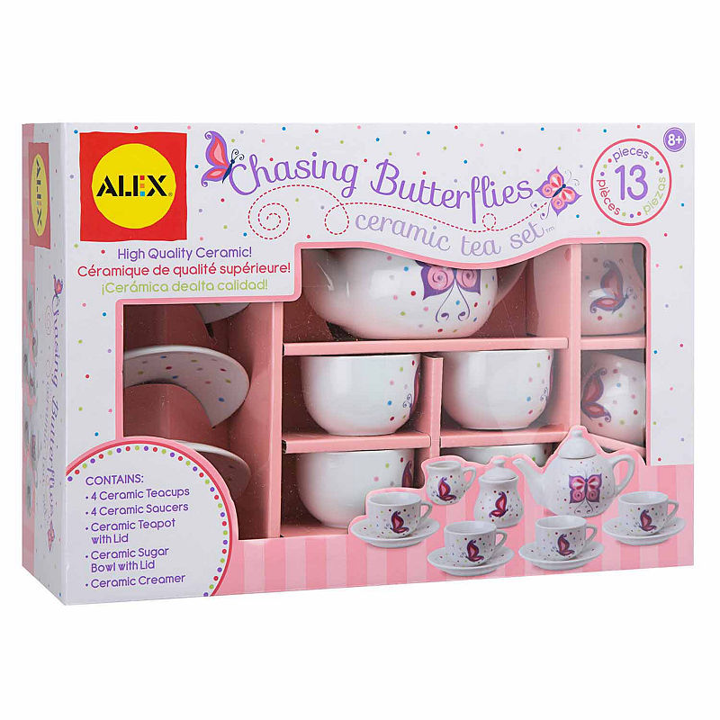 Alex Toys Chasing Butterflies Ceramic Tea Set 13-Pc. Play Food, Multi-Colored, One Size