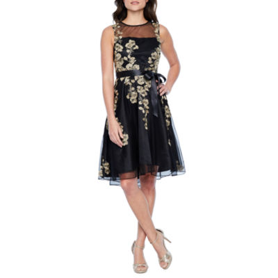 j taylor sleeveless embroidered floral fit & flare dress