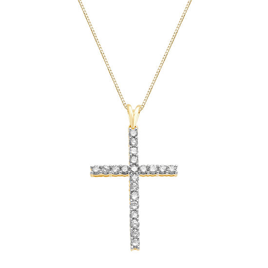 Womens 1 CT. T.W. Genuine White Diamond 10K Gold Cross Pendant Necklace ...