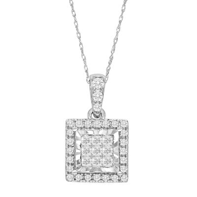 Tru Miracle Womens Genuine White Diamond 10K White Gold Pendant Necklace