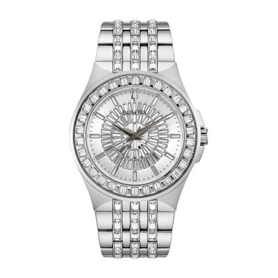 Bulova Phantom Mens Crystal Accent Silver Tone Stainless Steel Bracelet Watch 96a236