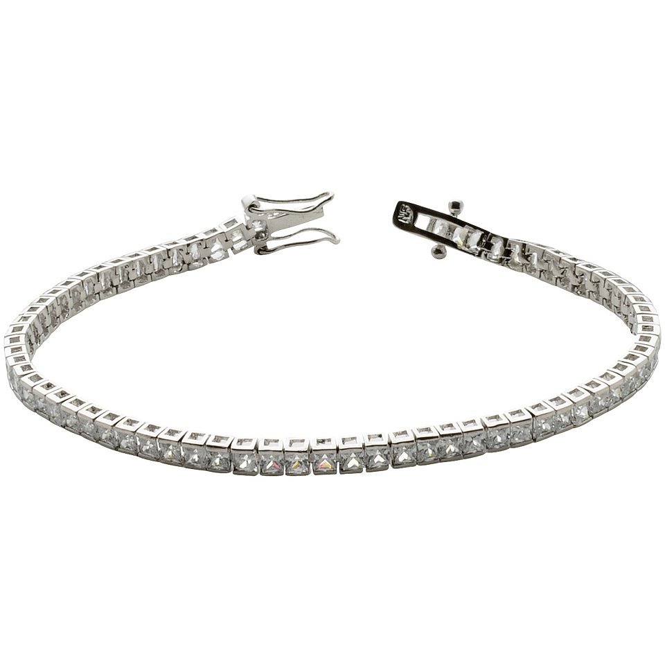 Bridge Jewelry Silver Plated Cubic Zirconia Princess Tennis Bracelet
