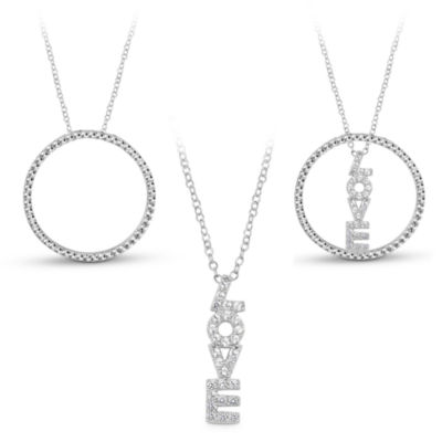 Sterling Silver 3in1 Cubic Zirconia Circle "Love" Necklace JCPenney