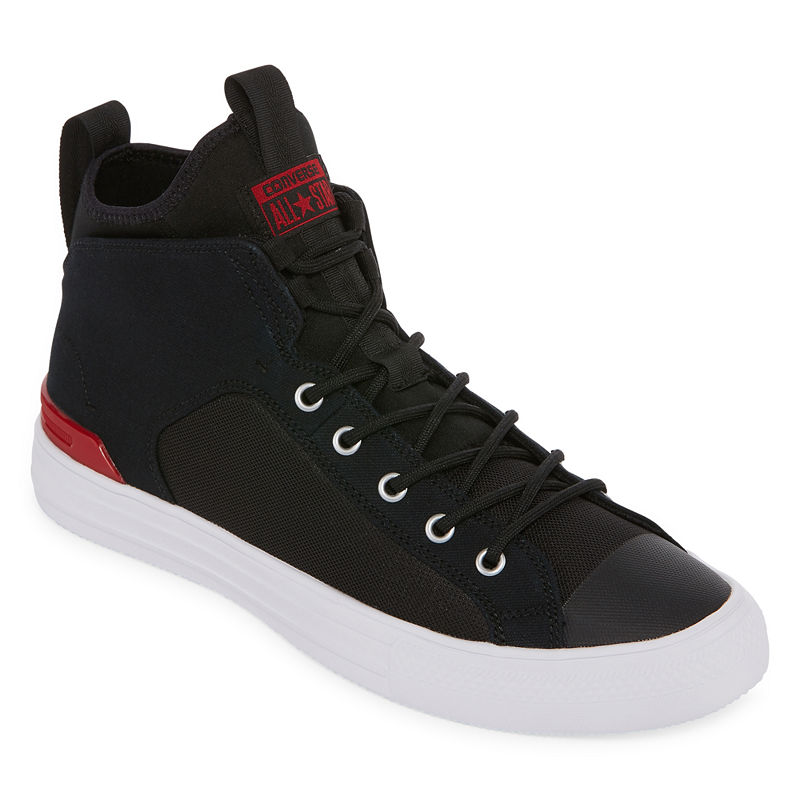 New Converse CTAS Ultra Mid High Top Men's Sneakers, Black Gym Red White, 10 Medium