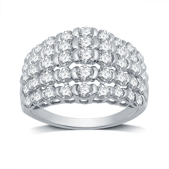 Womens 2 CT. T.W. Genuine White Diamond 10K White Gold Cocktail Ring ...