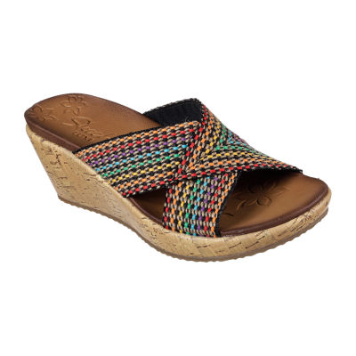 skechers black wedge sandals