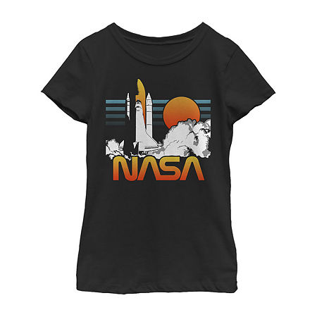 Nasa Little & Big Girls Crew Neck Short Sleeve Graphic T-Shirt, Small , Black