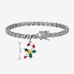 Sparkle Allure Candy Cane Charm Diamond Accent Pure Silver Over Brass 7.25 Inch Link Tennis Bracelet