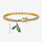 Sparkle Allure Mistletoe Charm Diamond Accent 14K Gold Over Brass 7.25 Inch Link Tennis Bracelet