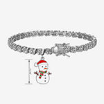 Sparkle Allure Snowman Charm Diamond Accent Pure Silver Over Brass 7.25 Inch Link Tennis Bracelet