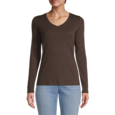 St. John's Bay Womens V Neck Long 