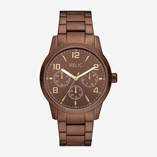 Relic By Fossil Rutherford Mens Multi-Function Brown Stainless Steel Bracelet Watch Zr15978