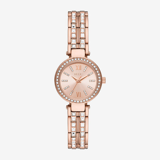 Relic By Fossil Anita Womens Crystal Accent Rose Goldtone Bracelet Watch Zr34628