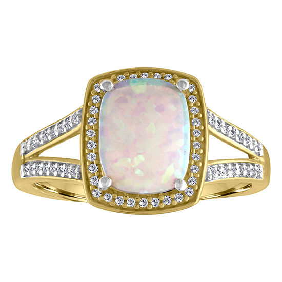 Womens 10K Gold Lab-Created Opal & 1/5 CT. T.W. Diamond Cocktail Ring ...
