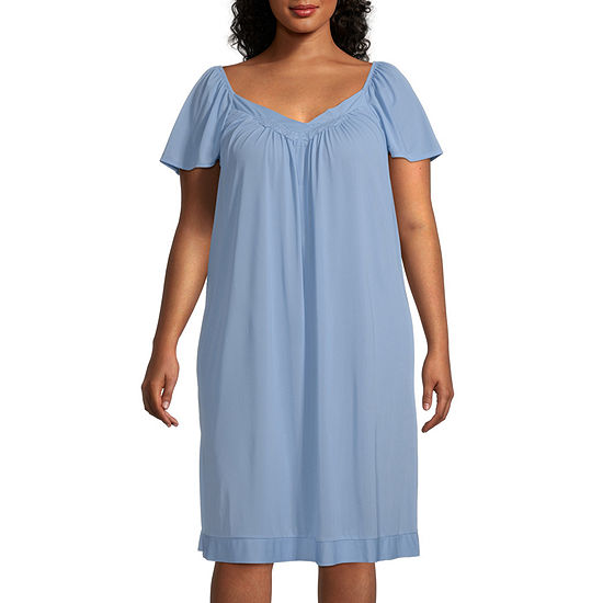 Lissome Tricot Womens Plus Short Sleeve V Neck Nightgown