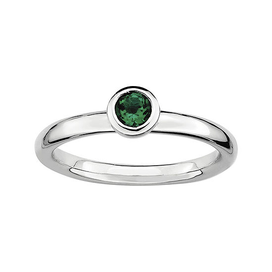 Personally Stackable 4mm Round Lab-Created Emerald Ring