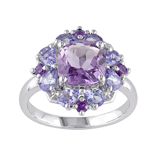 Genuine Amethyst and Tanzanite Sterling Silver Ring