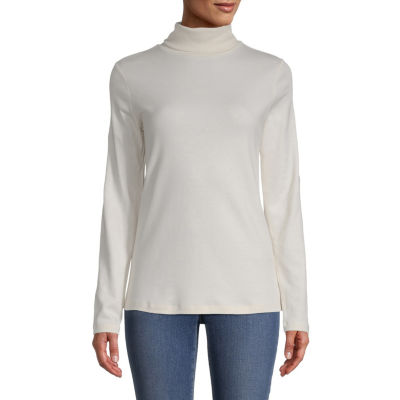 St. John's Bay Womens Turtleneck Long Sleeve T-Shirt, Color: Ivory ...