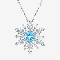 Womens Genuine Blue Topaz Sterling Silver Snowflake Pendant Necklace