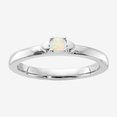 Womens Genuine White Opal Sterling Silver Stackable Ring