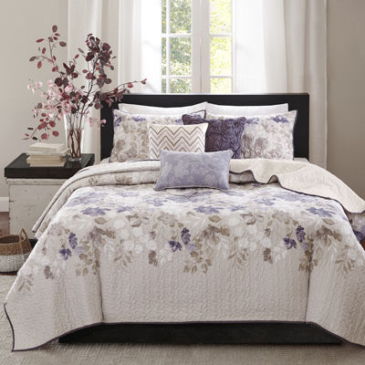 Madison Park Piper Floral 6 Pc Quilted Coverlet Set Color Taupe