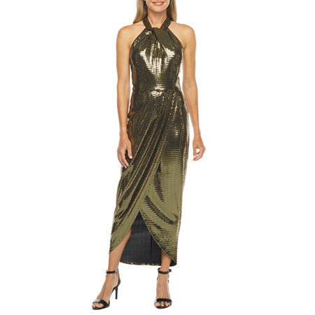 70s Clothes & 1970s Fashion Maia Sleeveless Metallic Evening Gown 4  Yellow $41.99 AT vintagedancer.com