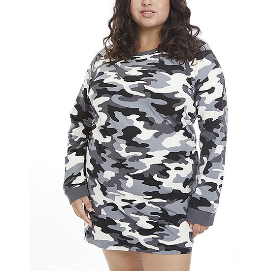Psk Collective Long Sleeve Camouflage T-Shirt Dress Plus