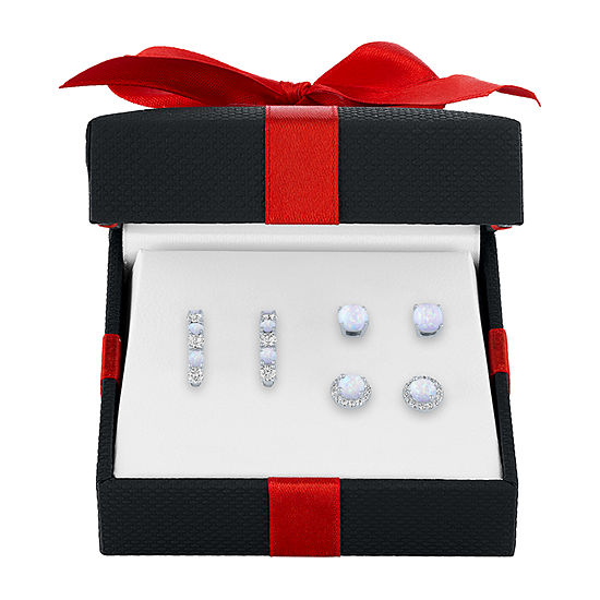 Lab Created White Opal Sterling Silver Earring Set