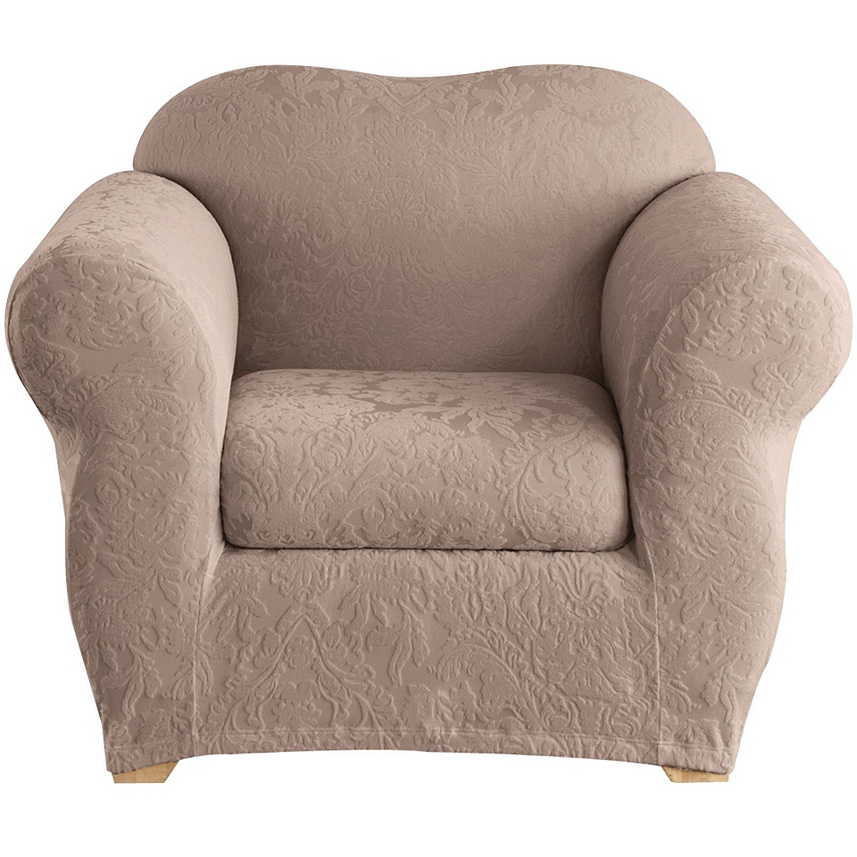 Sure Fit Stretch Jacquard Damask 2 pc. Chair Slipcover, Mushroom
