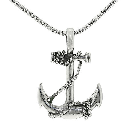 Mens Stainless Steel Anchor Cross Pendant Necklace | Kimbo