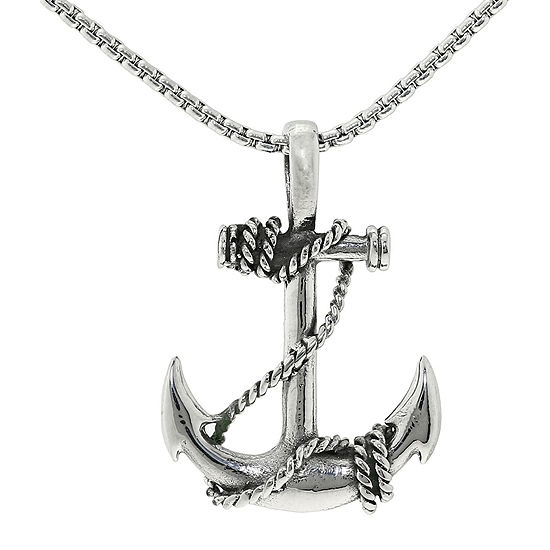 Mens Stainless Steel Anchor Cross Pendant Necklace