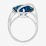 Effy Womens 1/10 CT. T.W. Diamond & Genuine Blue Topaz 14K White Gold Cocktail Ring