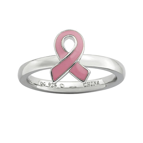 Personally Stackable Sterling Silver Pink Enamel Awareness Ribbon Ring