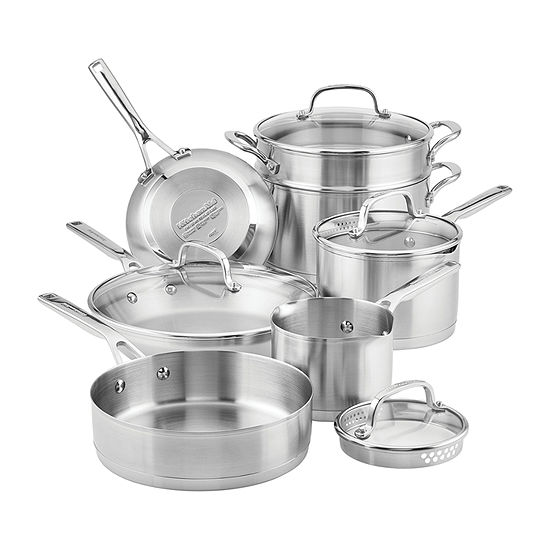 Kitchen Aid 3-Ply Stainless Steel 11-pc. Stainless Steel Dishwasher Safe Cookware Set