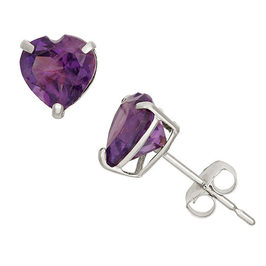 Genuine Purple Amethyst 10K White Gold 6.1mm Heart Stud Earrings