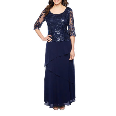 maya brooke short sleeve embroidered evening gown