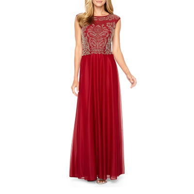 jackie jon short sleeve embellished evening gown