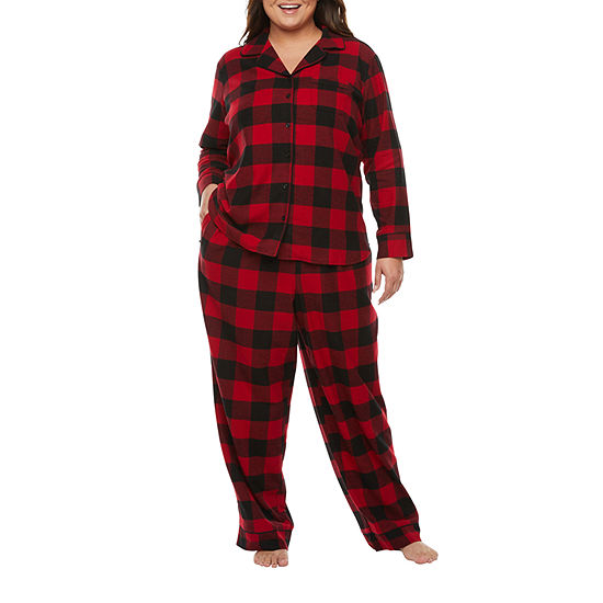 North Pole Trading Co. Buffalo Plaid Womens Long Sleeve 2-pc. Pant Pajama Set