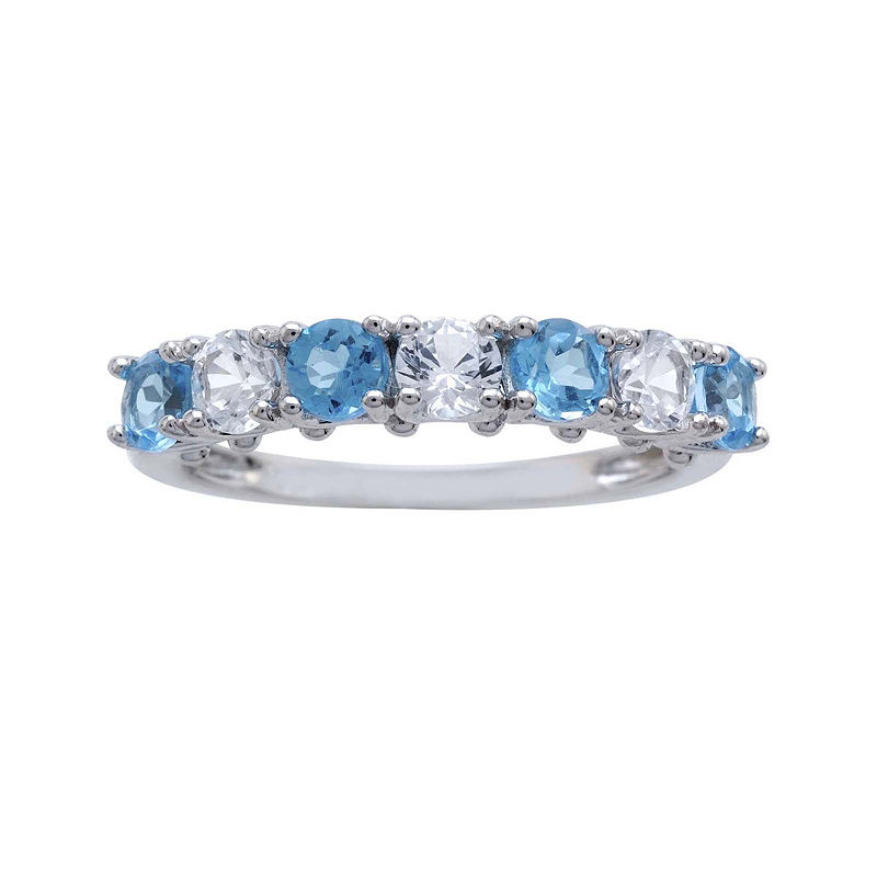 Genuine Blue Topaz And Lab-Created White Sapphire Sterling Silver Band Ring, 9