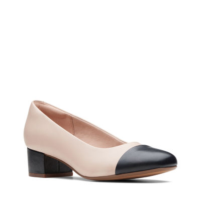 clarks block heel pumps