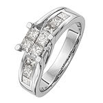 Womens 1 CT. T.W. Genuine White Diamond 14K White Gold Cluster Engagement Ring