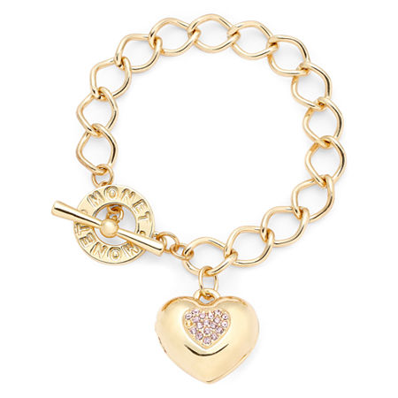 Monet Gold-tone Pink Heart Locket Bracelet | Yonix