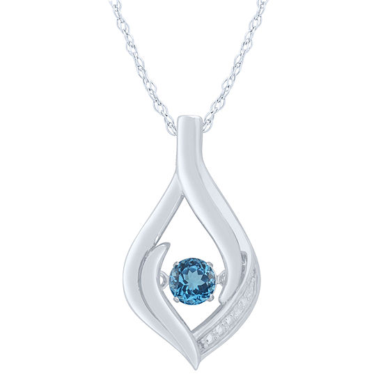 Womens Genuine Blue Topaz Sterling Silver Round Pendant Necklace