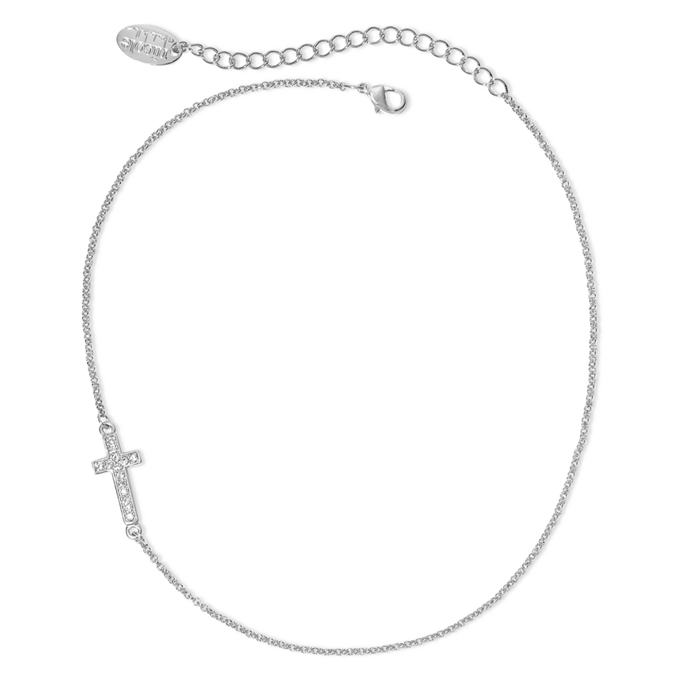 Silver Tone Cross Chain Necklace, Gray